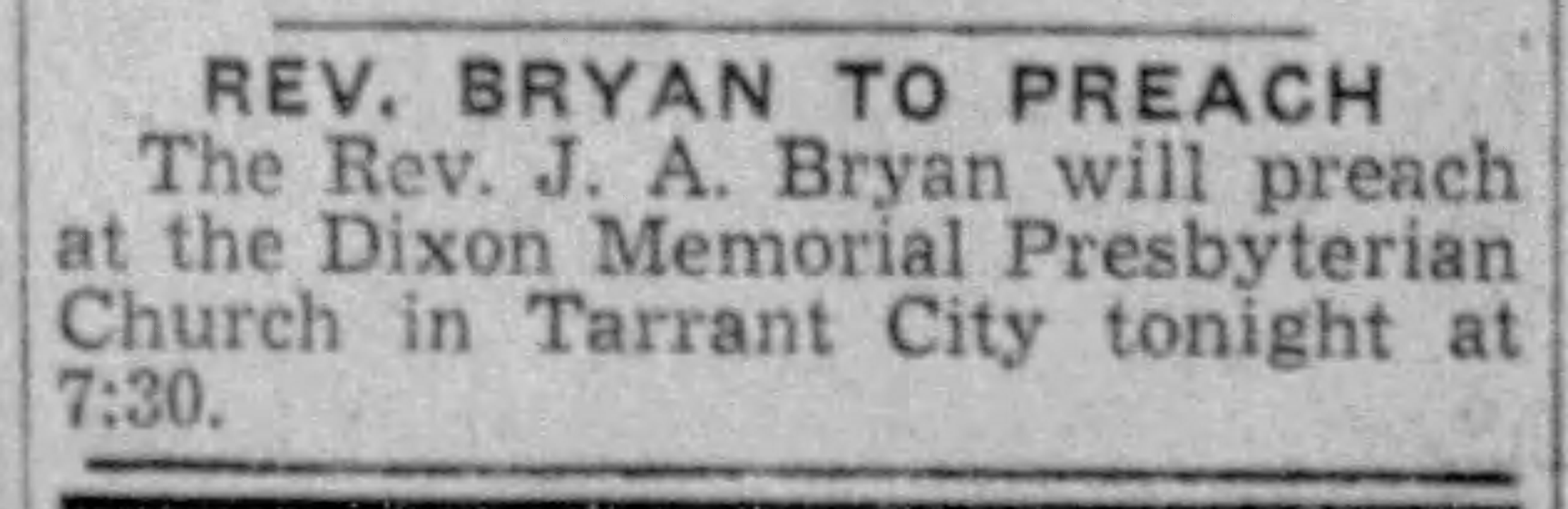 Rev. Bryan To Preach